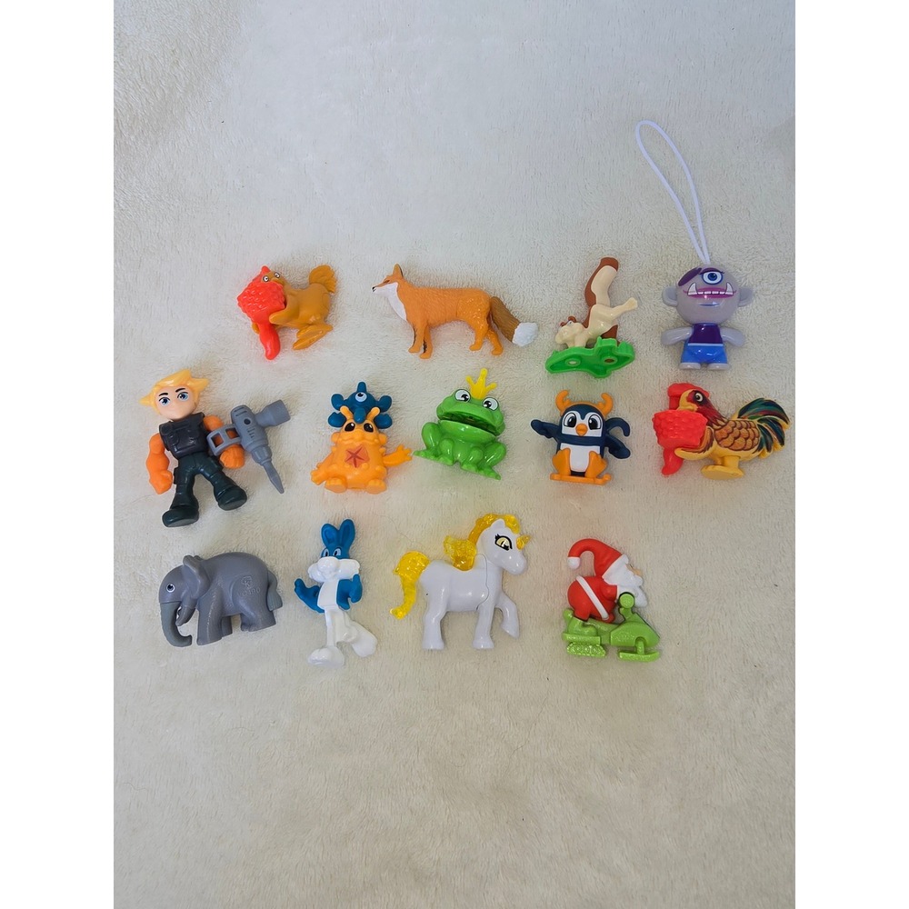 Kinder Joy Surprise Toy Figures Mixed Lot 13pc Animals Characters Santa Unicorn